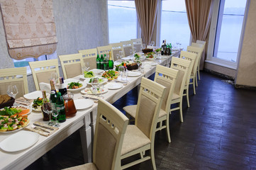 catering table set service with silverware