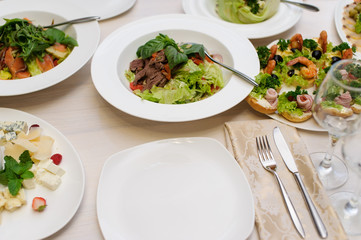 catering table set service with silverware