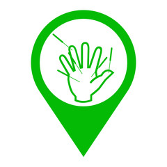 Obraz premium Icono plano localizacion acupuntura en mano verde
