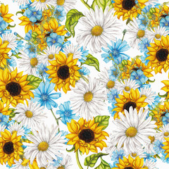 Seamless pattern of summer flowers
