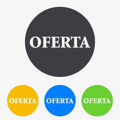 Icono plano texto OFERTA en circulo varios colores