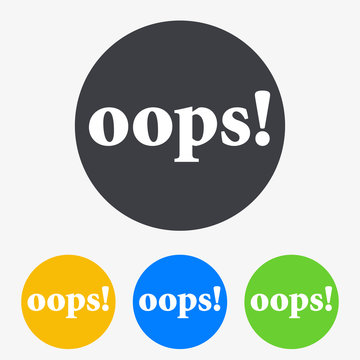 Icono plano texto oops! en circulo varios colores