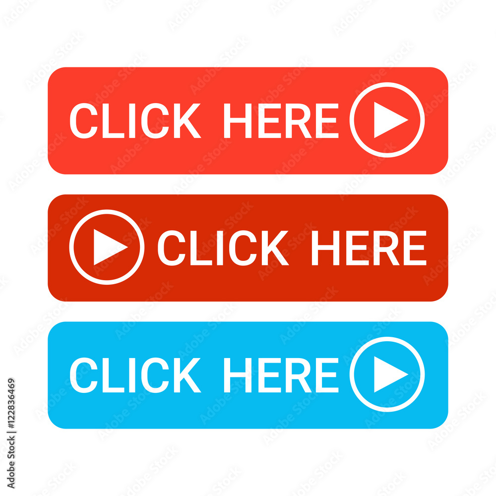 Aufkleber click here button colorful web icon set flat vector illustration