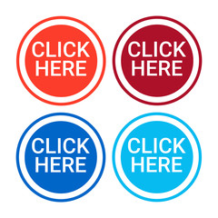 Click Here Button Colorful Web Icon Set Flat Vector Illustration