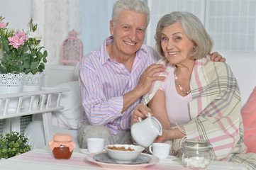 Senior couple drinking tea 