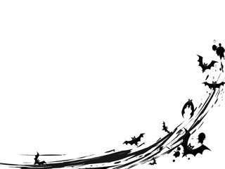 Fototapeta premium Background with flying black bats and blots on white for design Halloween