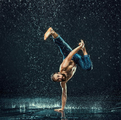 The male break dancer in water.
