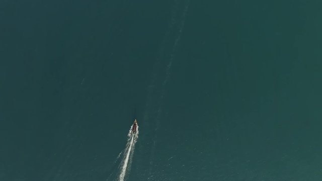 The drone shots two boats. vertical shooting. 