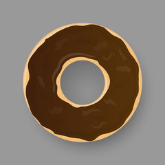 Donut with chocolate glaze isolated on grey background.
