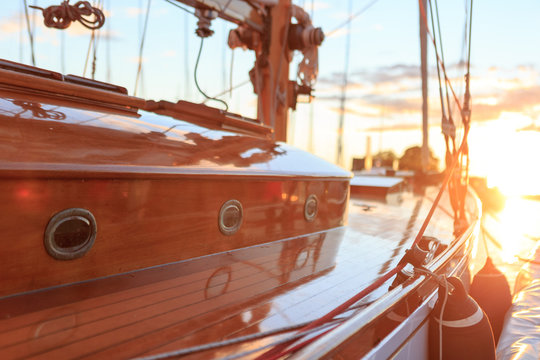 Fototapeta Sunset on classic yachts in Sandhamn Sweden