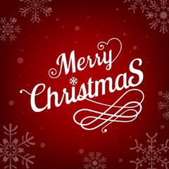 Vector Merry Christmas with snow flake on red background