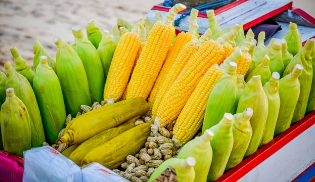 yellow corn and groundnut on the cart