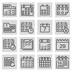 Vector black line calendar icons set