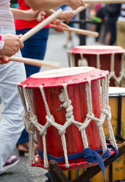 Musicians  playing on a drums