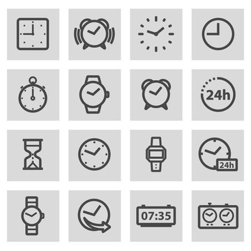 Vector black line time icons set