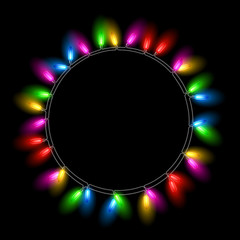 Christmas lights on black background.
