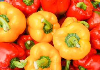 Close up fresh red and yellow bellpeppers