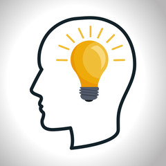 human head profile with bulb light icon inside. vector illustration