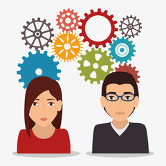 avatar man and woman with colorful gear wheels. vector illustration