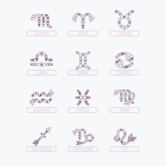 Zodiac Signs with Ethnic patterns set.