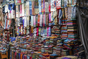 Colourful silk scarfs at a shop in Istanbul, Turkey.