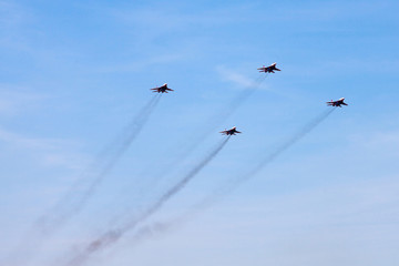 CHELYABINSK, RUSSIA - OCTOBER 1th 2016: The fighter on a Air show 2016 in military airfield
