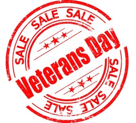 Veterans day, red ground stamp with text