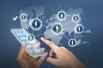 futuristic smart phone and connection of world people, abstract image visual