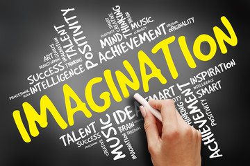 Imagination word cloud, business concept on blackboard