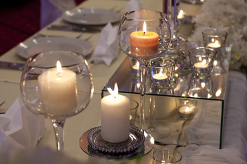 decoration with candles on the table for a wedding
