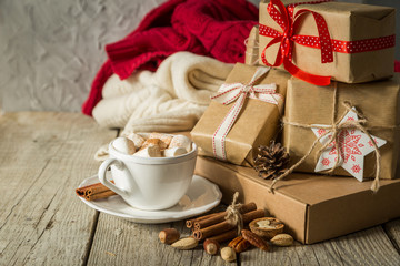Hot chocolate with christmas decorations