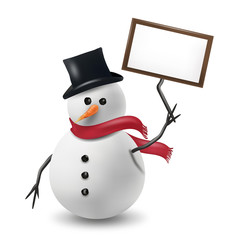 Schneemann mit Holzschild