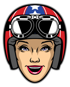 Women Rider Wearing Motorcycle Helmet