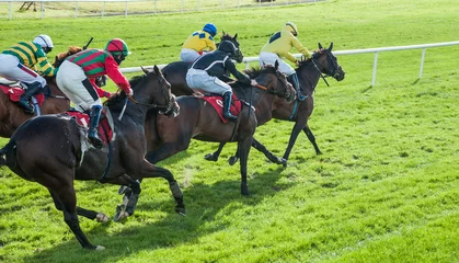 Printed kitchen splashbacks Horse riding Race horses and jockeys sprinting  towards the finish line