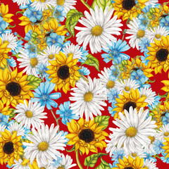 Seamless pattern of summer flowers