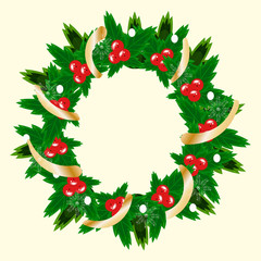 Christmas wreath vector illustration. A Christmas decoration. A wreath of mistletoe