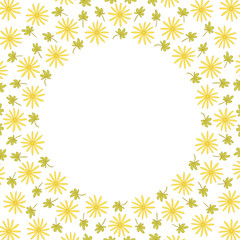 Cute background circle border frame with flowers and leaves isolated on the white (transparent) fond. With space for text. Can be used for invitations poster or greeting cards. Vector illustration eps