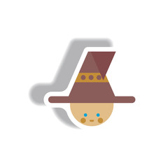 Vector illustration paper sticker Halloween icon kid wearing hat