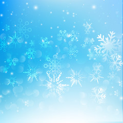 Fototapeta na wymiar Snow fall with bokeh abstract blue background vector illustratio