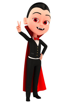 Funny vampire showing the peace of the world. 3D rendering illus