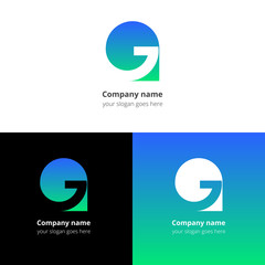 Letter G logo icon flat and vector design template. Trend blue-green gradient color on white and black background. Symbol G in vector elements..