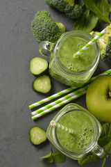 Natural green smoothie with broccoli and spinach