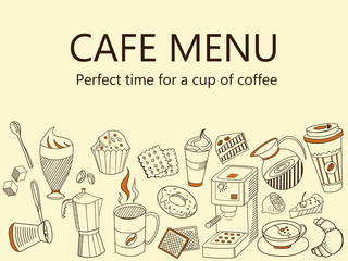 Menu Cafe. Coffee drinks banner vector illustration