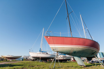 Sailboats on stands