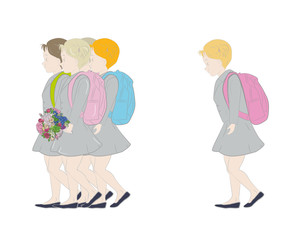 children go to school students. the beginning of their studies. vector illustration.