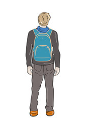 Back view of man with backpack. Rear view people collection. backside view of person. vector illustration