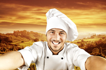 cook chef making selfie in tuscany 