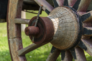 close up Old wooden wagon wheel