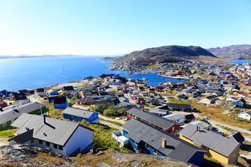 Obraz premium Colourful houses, Qaqortoq, Greenland, Europe