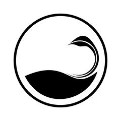 Swan in the circle. Simple logo vector design. Spa wellness and beauty theme in black isolated on white background.